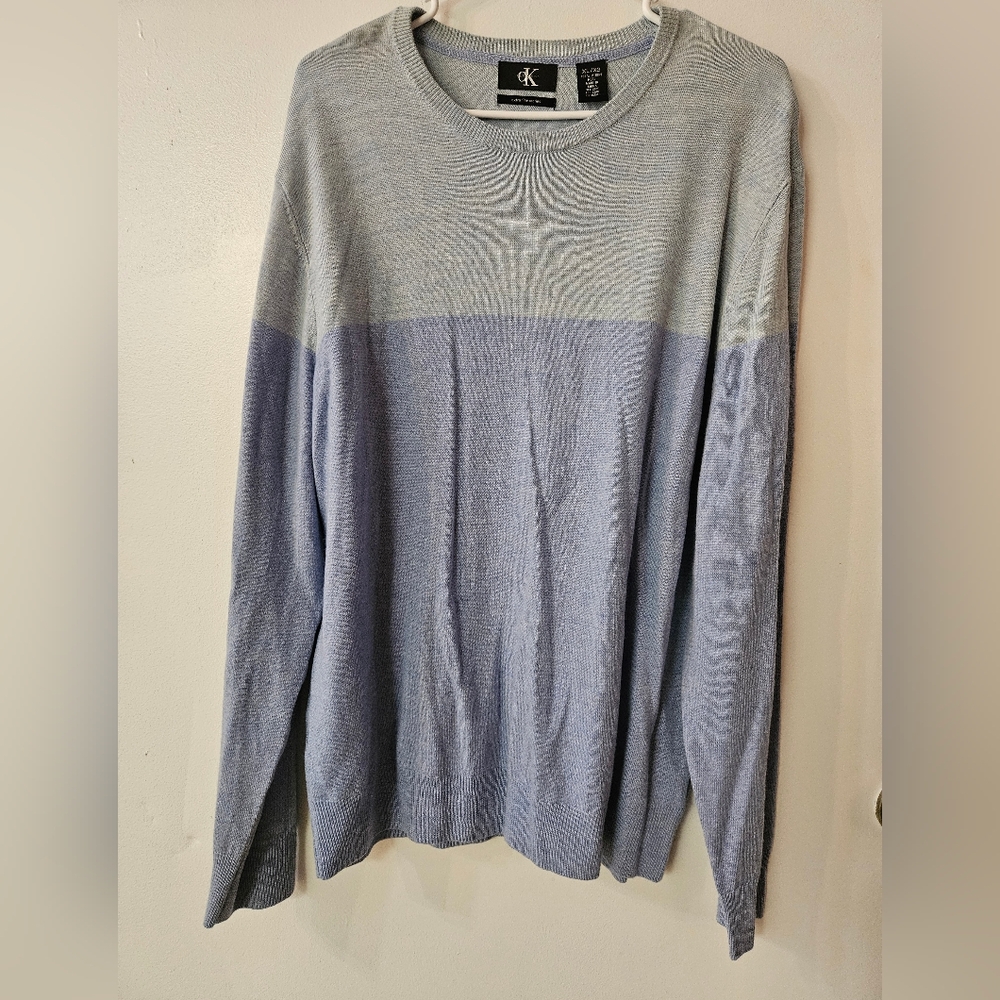 Calvin Klein Gray and Blue Sweater Merino Wool - Picture 3 of 5